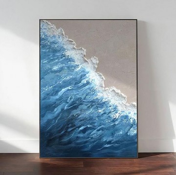 Artworks in 150 Subjects Painting - Beach wave blue wall art minimalism
